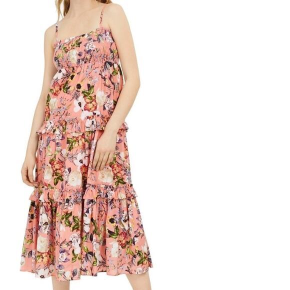 INC Wmn's Petite Coral Lined Spaghetti Strap Square Neck Midi Fit Flare Dress PM - Picture 1 of 12